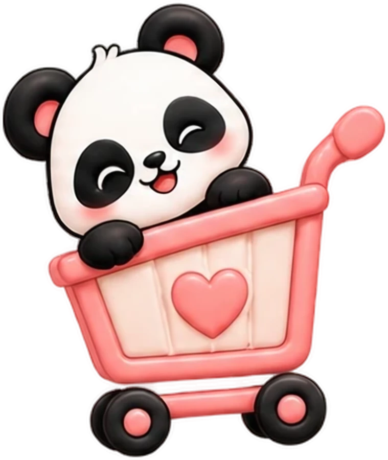 Mascote Panda Mimo dentro de um carrinho de compras