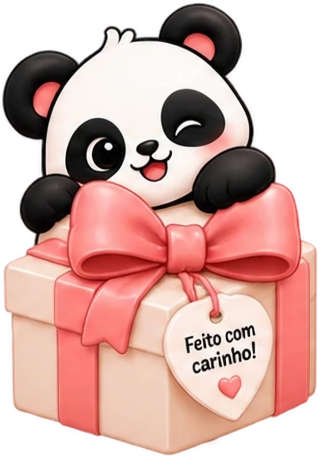 Mascote Panda Mimo abrindo uma caixa de presente com laço